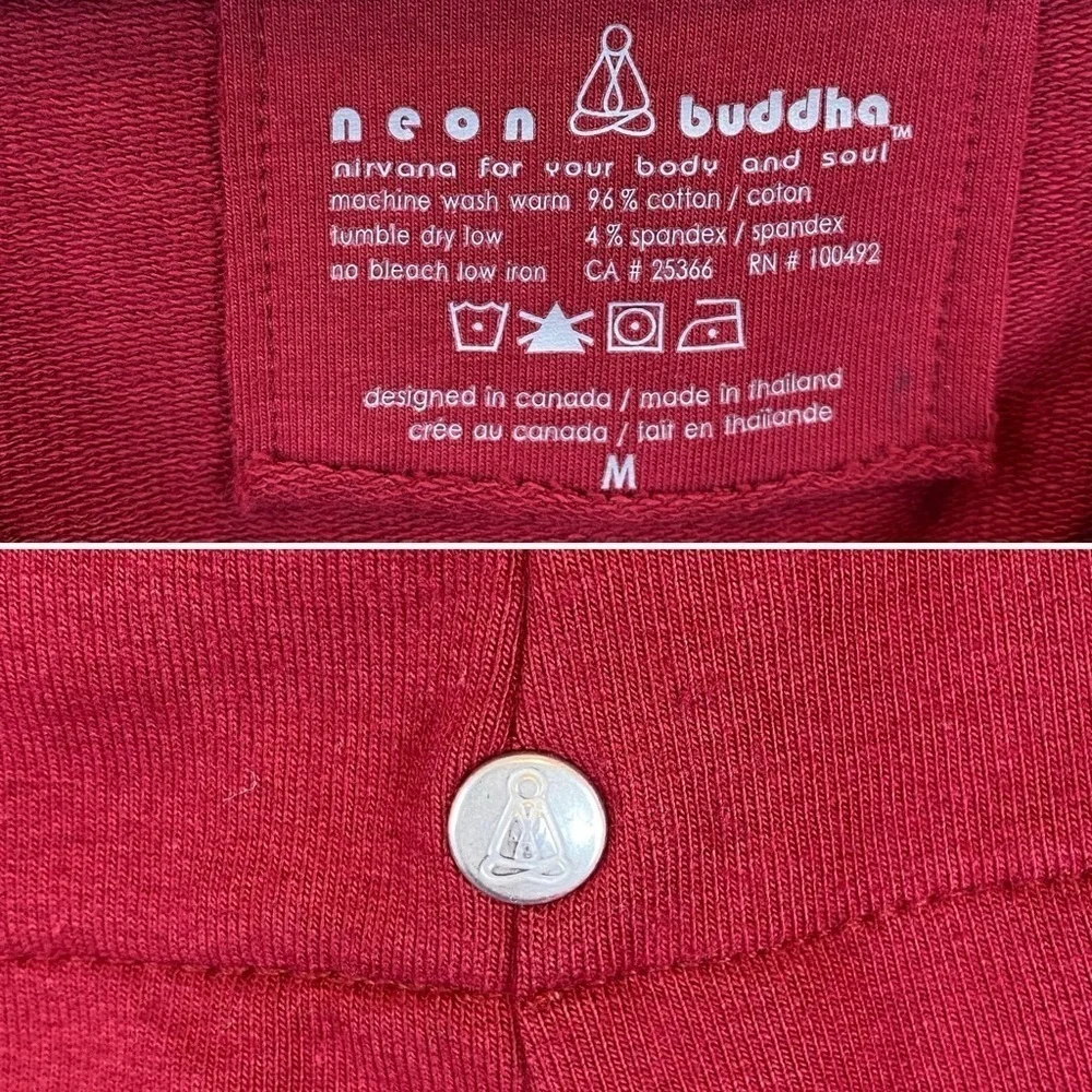Neon Buddha Swing Jacket Deep Red Sz M Square Neck Oversized Cropped Wood Button - Picture 17 of 17